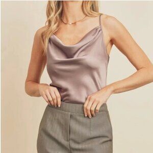 Dress Forum Womens Satin Bodysuit S Pink Mauve Cowl Neck Adjustable Stra…